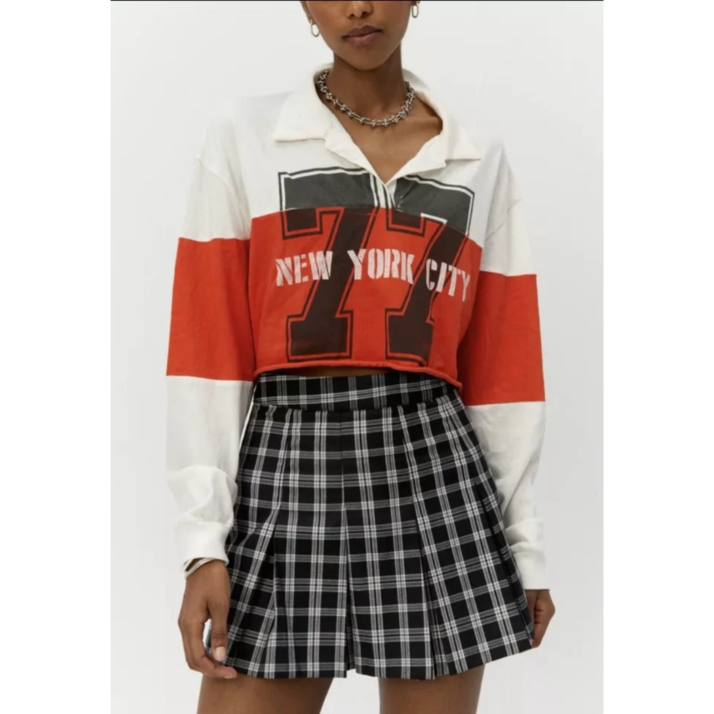 NWT Daydreamer New York City 77 Rugby Polo Cropped Boxy Orange Ivory Color Block